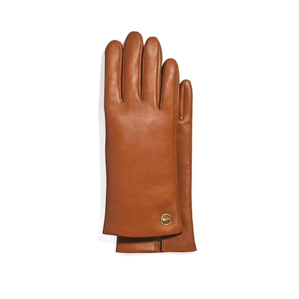 COACH LEATHER "TECH" GLOVES HORSE AND CARRIAGE PLAQUE BROWN SIZE 6.5